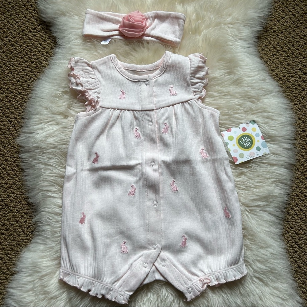New pink bunny romper & headband 6 months